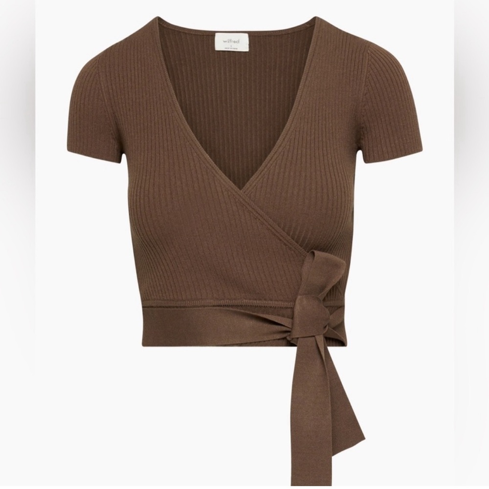 Aritzia Wilfred All Tied Up Shirt Sleeve Wrapped Cropped Sweater